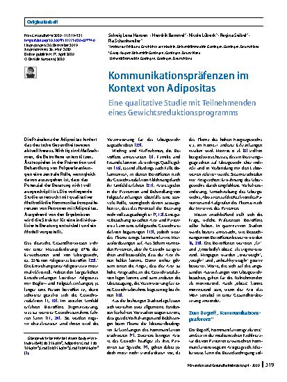 Vorschauseite 1: Kommunikationspräfenzen im Kontext von Adipositas