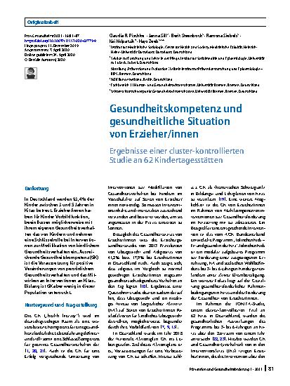 Vorschauseite 1: Gesundheitskompetenz und gesundheitliche Situation von Erzieher/innen