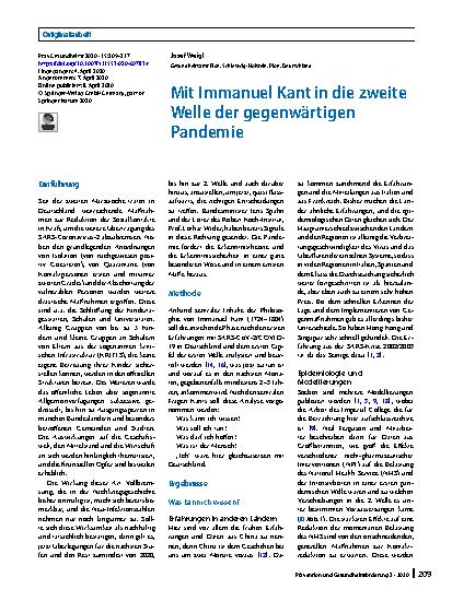 Vorschauseite 1: Mit Immanuel Kant in die zweite Welle der gegenwärtigen Pandemie
