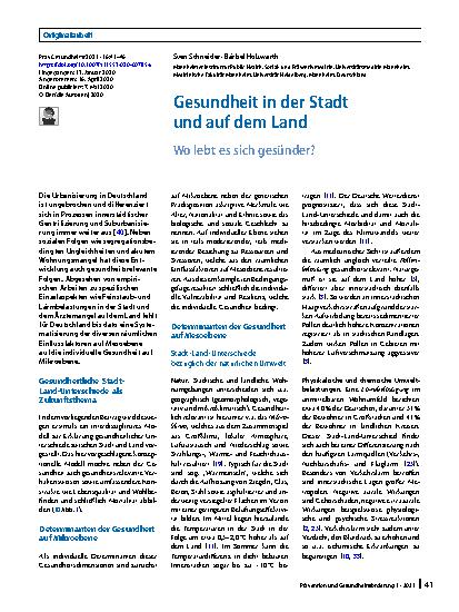 Vorschauseite 1: Gesundheit in der Stadt und auf dem Land