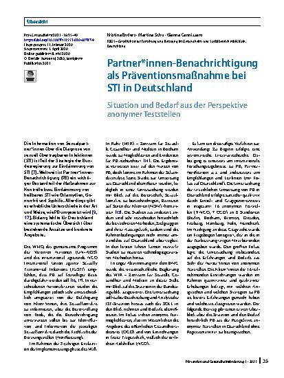 Vorschauseite 1: Partner*innen-Benachrichtigung als Präventionsmaßnahme bei STI in Deutschland