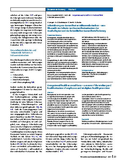 Vorschauseite 3: Arbeitsbezogene Gesundheit in Inklusionsbetrieben – eine Übersicht zur Arbeitsund Gesundheitssituation der Beschäftigten und der betrieblichen Gesundheitsförderung