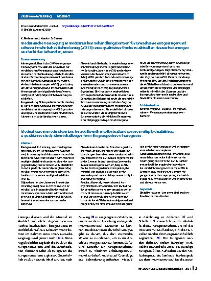 Vorschauseite 3: Medizinische Versorgung in Medizinischen Behandlungszentren für Erwachsene mit geistiger und schwerst-mehrfacher Behinderung (MZEB): eine qualitative Studie zu aktuellen Herausfor…