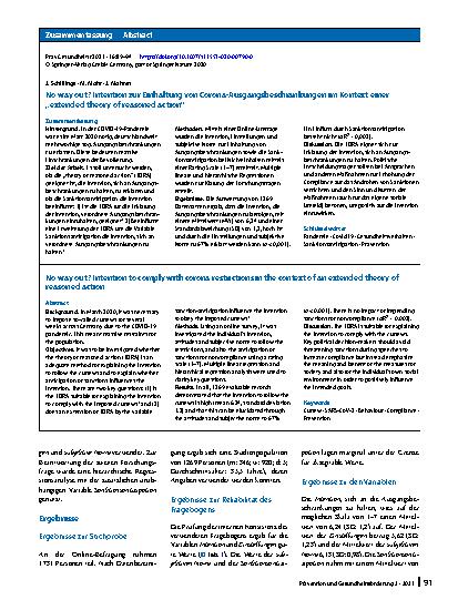 Vorschauseite 3: No way out? Intention zur Einhaltung von Corona-Ausgangsbeschränkungen im Kontext einer „extended theory of reasoned action“