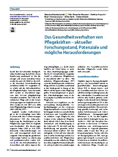 Vorschauseite 1: Das Gesundheitsverhalten von Pflegekräften – aktueller Forschungsstand, Potenziale und mögliche Herausforderungen