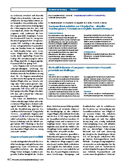 Vorschauseite 3: Das Gesundheitsverhalten von Pflegekräften – aktueller Forschungsstand, Potenziale und mögliche Herausforderungen