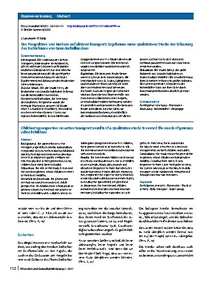 Vorschauseite 3: Die Perspektive von Kindern auf aktiven Transport: Ergebnisse einer qualitativen Studie zur Erfassung der Bedürfnisse von Grundschulkindern