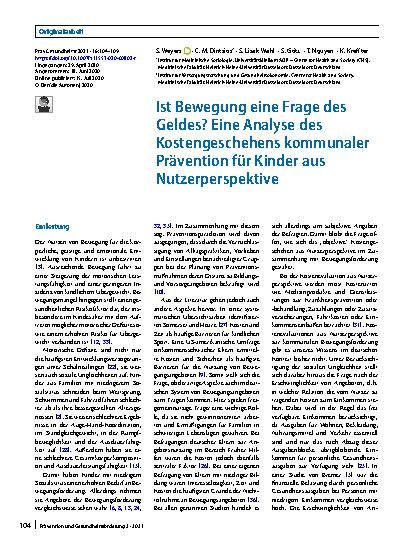 Vorschauseite 1: Ist Bewegung eine Frage des Geldes? Eine Analyse des Kostengeschehens kommunaler Prävention für Kinder aus Nutzerperspektive