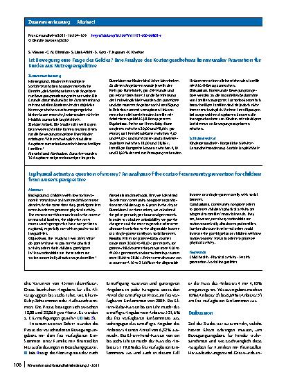 Vorschauseite 3: Ist Bewegung eine Frage des Geldes? Eine Analyse des Kostengeschehens kommunaler Prävention für Kinder aus Nutzerperspektive