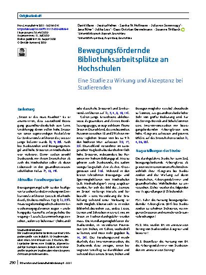 Vorschauseite 1: Bewegungsfördernde Bibliotheksarbeitsplätze an Hochschulen