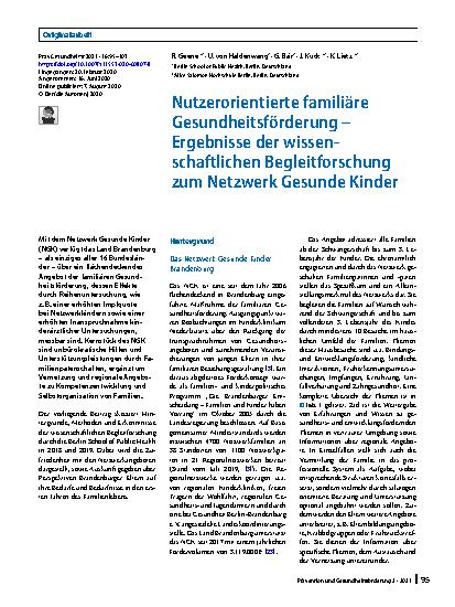Vorschauseite 1: Nutzerorientierte familiäre Gesundheitsförderung – Ergebnisse der wissenschaftlichen Begleitforschung zum Netzwerk Gesunde Kinder