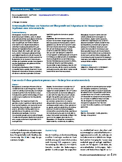 Vorschauseite 3: Betreuungsbedürfnisse von Patienten mit Übergewicht und Adipositas in der Hausarztpraxis – Ergebnisse einer Interviewstudie