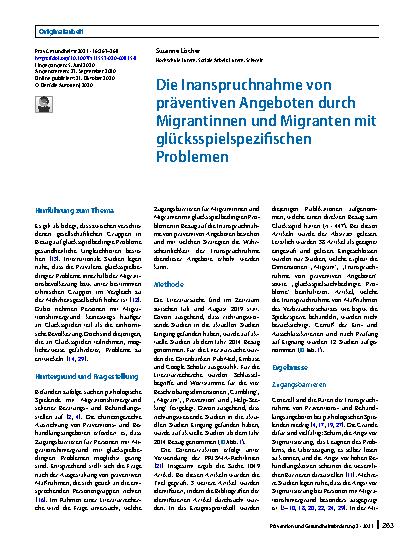 Vorschauseite 1: Die Inanspruchnahme von präventiven Angeboten durch Migrantinnen und Migranten mit glücksspielspezifischen Problemen