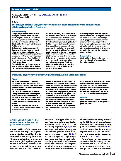 Vorschauseite 3: Die Inanspruchnahme von präventiven Angeboten durch Migrantinnen und Migranten mit glücksspielspezifischen Problemen