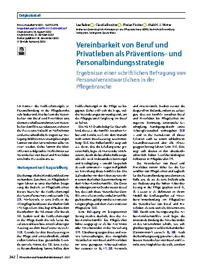 Vorschauseite 1: Vereinbarkeit von Beruf und Privatleben als Präventionsund Personalbindungsstrategie