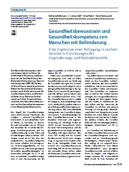 Vorschauseite 1: Gesundheitsbewusstsein und Gesundheitskompetenz von Menschen mit Behinderung