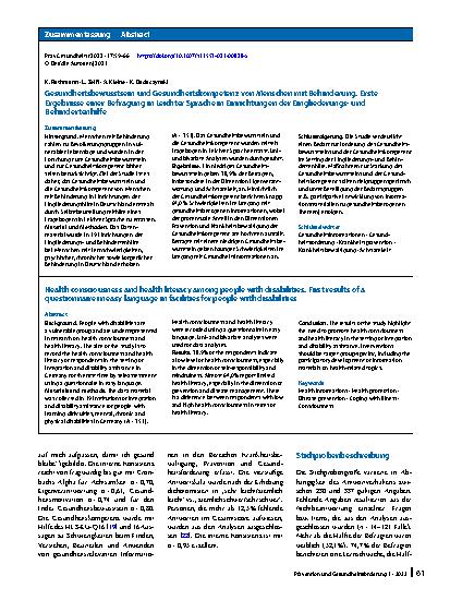 Vorschauseite 3: Gesundheitsbewusstsein und Gesundheitskompetenz von Menschen mit Behinderung