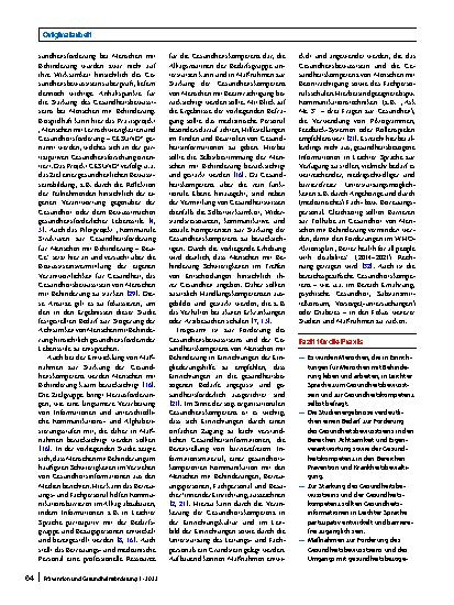 Vorschauseite 6: Gesundheitsbewusstsein und Gesundheitskompetenz von Menschen mit Behinderung