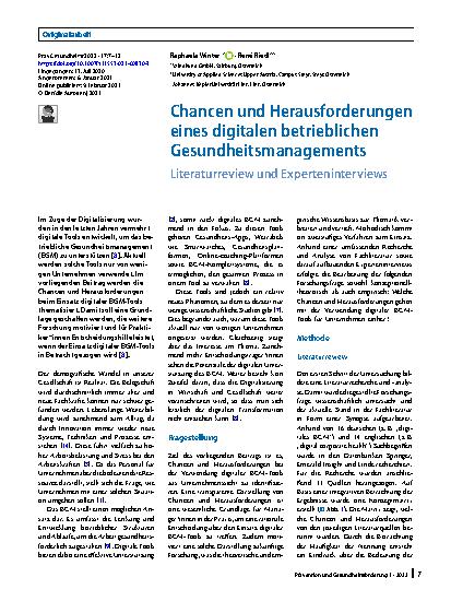 Vorschauseite 1: Chancen und Herausforderungen eines digitalen betrieblichen Gesundheitsmanagements