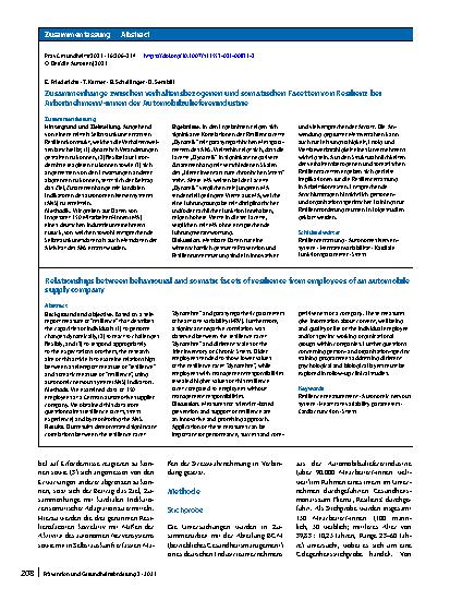 Vorschauseite 3: Zusammenhänge zwischen verhaltensbezogenen und somatischen Facetten von Resilienz bei Arbeitnehmern/-innen der Automobilzuliefererindustrie
