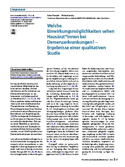 Vorschauseite 1: Welche Einwirkungsmöglichkeiten sehen Hausärzt*innen bei Demenzerkrankungen? – Ergebnisse einer qualitativen Studie
