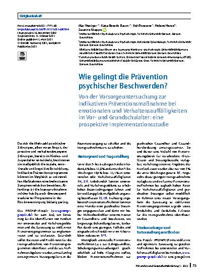 Vorschauseite 1: Wie gelingt die Prävention psychischer Beschwerden?