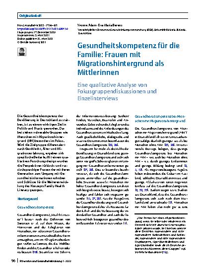 Vorschauseite 1: Gesundheitskompetenz für die Familie: Frauen mit Migrationshintergrund als Mittlerinnen