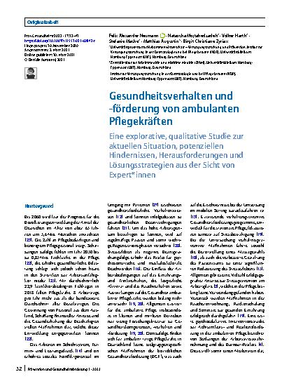 Vorschauseite 1: Gesundheitsverhalten und -förderung von ambulanten Pflegekräften