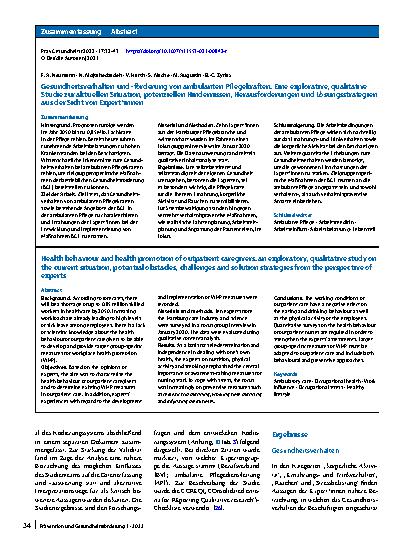 Vorschauseite 3: Gesundheitsverhalten und -förderung von ambulanten Pflegekräften