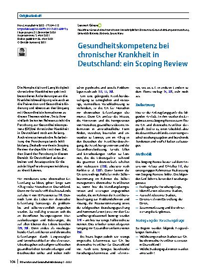 Vorschauseite 1: Gesundheitskompetenz bei chronischer Krankheit in Deutschland: ein Scoping Review