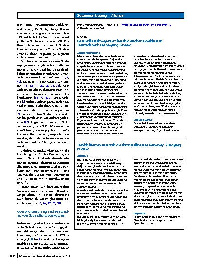 Vorschauseite 3: Gesundheitskompetenz bei chronischer Krankheit in Deutschland: ein Scoping Review