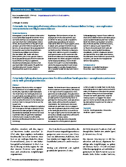 Vorschauseite 3: Potenziale der Bewegungsförderung älterer Menschen im hausärztlichen Setting – eine explorative Interviewstudie mit Allgemeinmedizinern