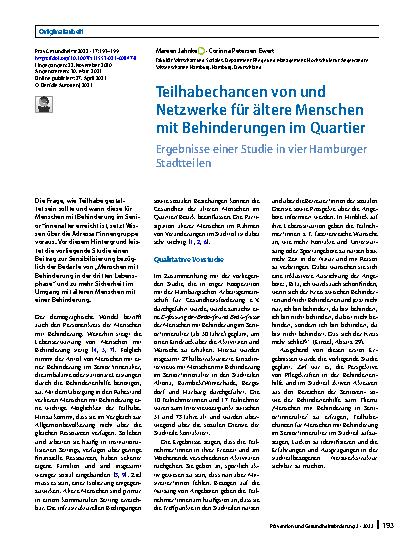 Vorschauseite 1: Teilhabechancen von und Netzwerke für ältere Menschen mit Behinderungen im Quartier