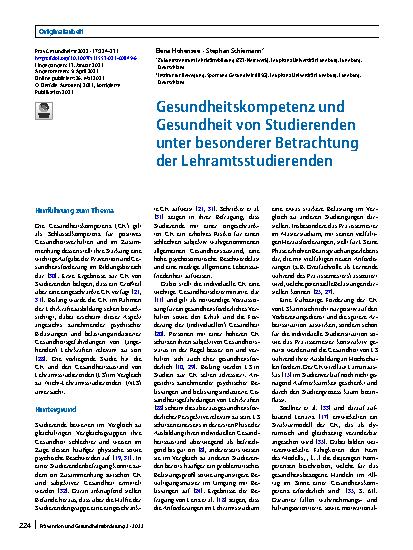 Vorschauseite 1: Gesundheitskompetenz und Gesundheit von Studierenden unter besonderer Betrachtung der Lehramtsstudierenden
