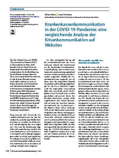 Vorschauseite 1: Krankenkassenkommunikation in der COVID-19-Pandemie: eine vergleichende Analyse der Krisenkommunikation auf Websites