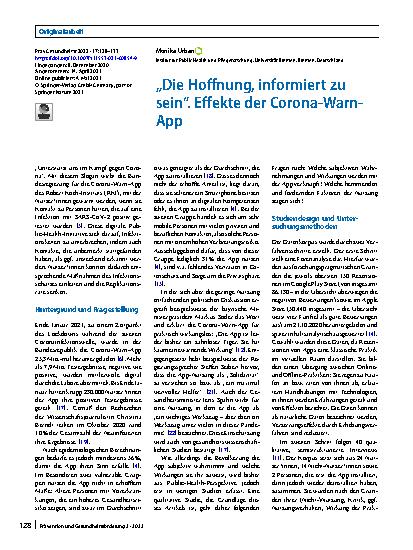 Vorschauseite 1: „Die Hoffnung, informiert zu sein“. Effekte der Corona-Warn-App
