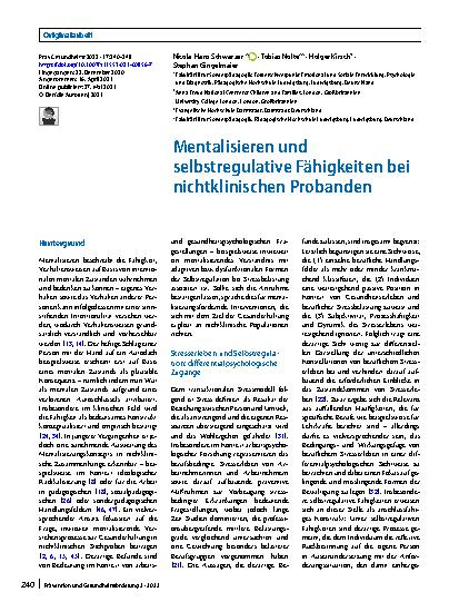 Vorschauseite 1: Mentalisieren und selbstregulative Fähigkeiten bei nichtklinischen Probanden