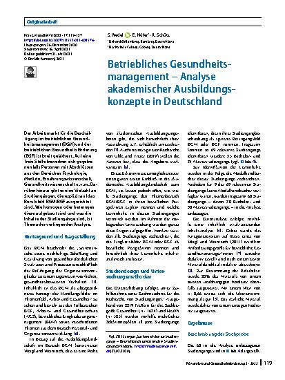 Vorschauseite 1: Betriebliches Gesundheitsmanagement – Analyse akademischer Ausbildungskonzepte in Deutschland