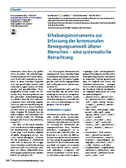 Vorschauseite 1: Erhebungsinstrumente zur Erfassung der kommunalen Bewegungsumwelt älterer Menschen – eine systematische Betrachtung