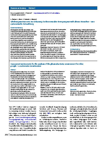Vorschauseite 3: Erhebungsinstrumente zur Erfassung der kommunalen Bewegungsumwelt älterer Menschen – eine systematische Betrachtung