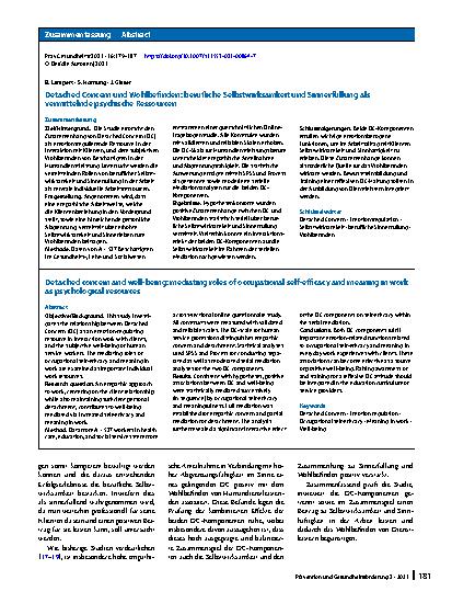 Vorschauseite 3: Detached Concern und Wohlbefinden: berufliche Selbstwirksamkeit und Sinnerfüllung als vermittelnde psychische Ressourcen