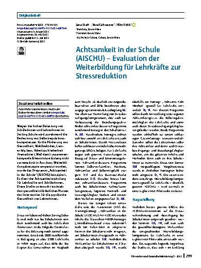 Vorschauseite 1: Achtsamkeit in der Schule (AISCHU) – Evaluation der Weiterbildung für Lehrkräfte zur Stressreduktion