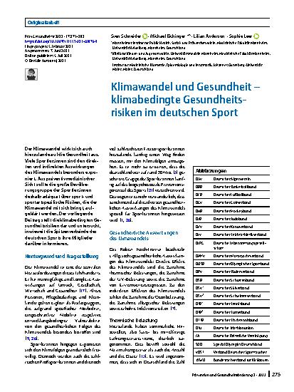 Vorschauseite 1: Klimawandel und Gesundheit – klimabedingte Gesundheitsrisiken im deutschen Sport