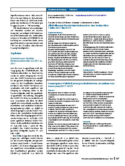 Vorschauseite 3: Alkoholkonsum bei Medizinstudierenden. Eine Analyse über 7 Jahre (2011 bis 2017)