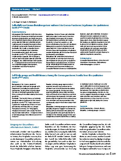 Vorschauseite 3: Selbsthilfe und Gesundheitskompetenz während der Corona-Pandemie: Ergebnisse der qualitativen GeMSeHeCo-Studie