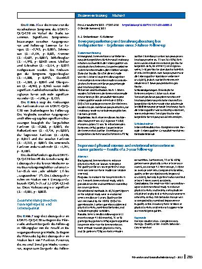Vorschauseite 3: Bewegungsanleitung und Ernährungsberatung bei Krebspatienten – Ergebnisse eines 5-Jahres-Follow-up