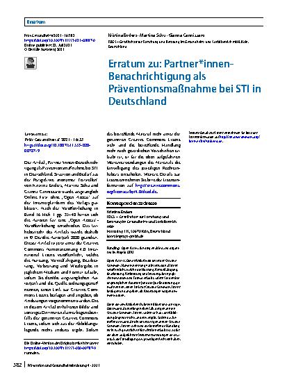 Vorschauseite 1: Erratum zu: Partner*innen-Benachrichtigung als Präventionsmaßnahme bei STI in Deutschland