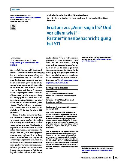 Vorschauseite 1: Erratum zu: „Wem sag ich’s? Und vor allem wie? “ – Partner*innenbenachrichtigung bei STI