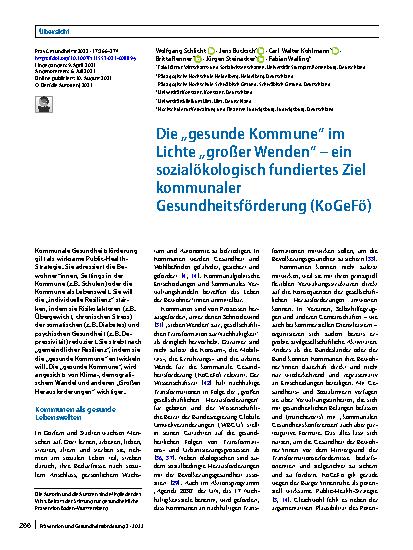 Vorschauseite 1: Die „gesunde Kommune“ im Lichte „großer Wenden“ – ein sozialökologisch fundiertes Ziel kommunaler Gesundheitsförderung (KoGeFö)