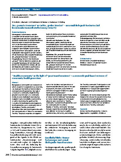 Vorschauseite 3: Die „gesunde Kommune“ im Lichte „großer Wenden“ – ein sozialökologisch fundiertes Ziel kommunaler Gesundheitsförderung (KoGeFö)